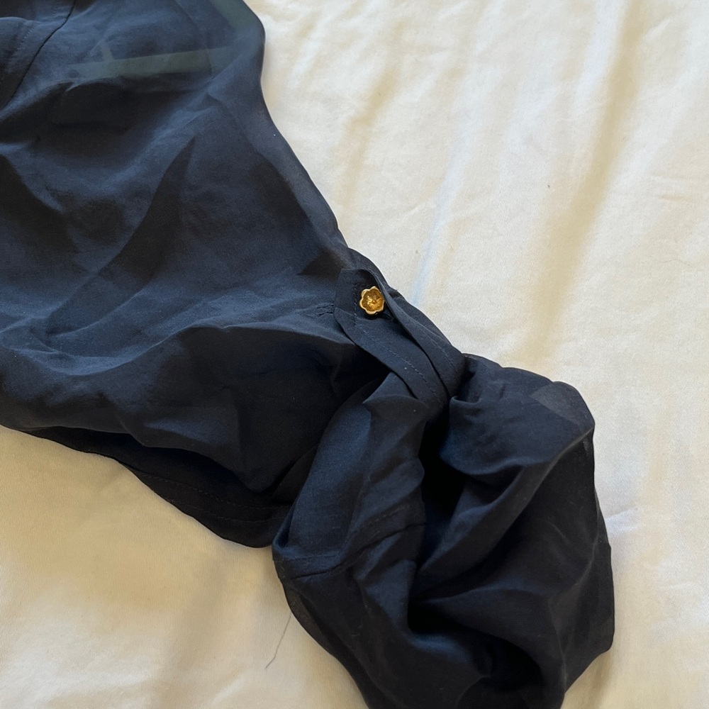 Trovata Navy Blue 100% Silk  front Button lightweight Maxi Dress Size 4 - Picture 11 of 11